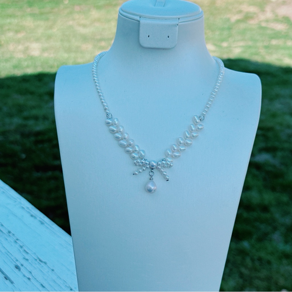 26x239 New Freshwater Pearl Bow Necklace 3mm Handmade 162 56$